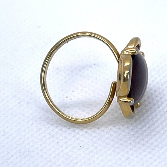 Vintage Faux Tiger Eye Ring Sarah Coventry Brown Adjustable Gold-Tone Size 7.25 - Picture 5 of 10